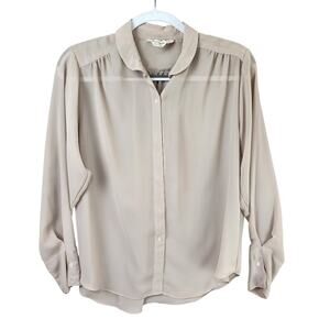 Mamselle by Gale Gould Sheer Beige Blouse Size 7/8, Button Down